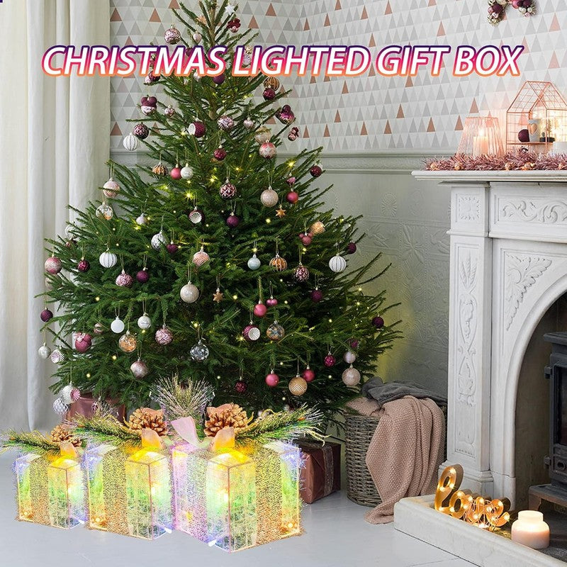 Set of 3 Christmas Lighted Gift Boxes 60 LED Pre-Lit Outdoor Indoor Multi-Color4