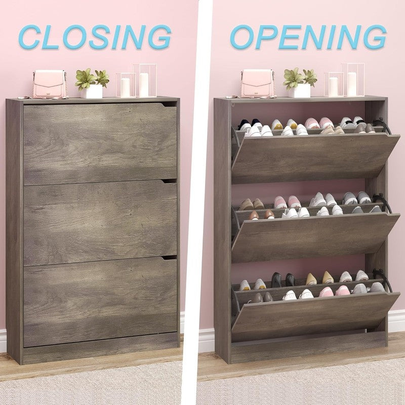 Shoe Cabinet 3 Flip Drawers Freestanding Wood Storage Entryway Hallway4