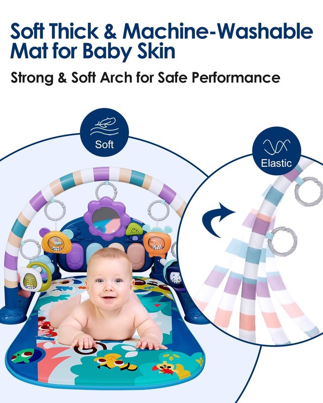 Baby Play Mat Gym w/ Piano Music Lights 5 Toys Tummy Time Blue4