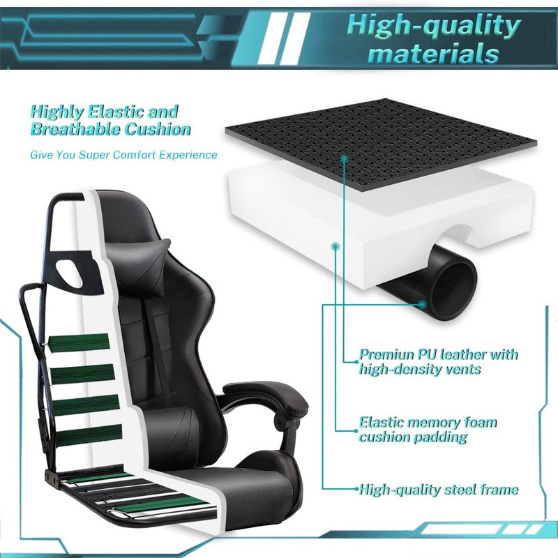 Ergonomic Gaming Chair with Footrest Massage Lumbar Support High Back Black4