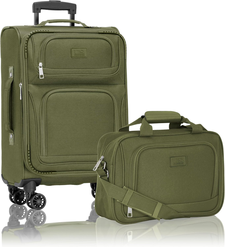 Lightweight Softside Carry On Suitcase 4 Wheel Spinner Luggage Green8