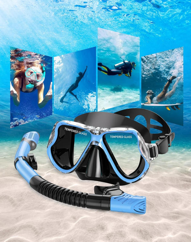 Dry Snorkel Set Panoramic Wide View Anti-Fog Scuba Mask Snorkeling Gear6