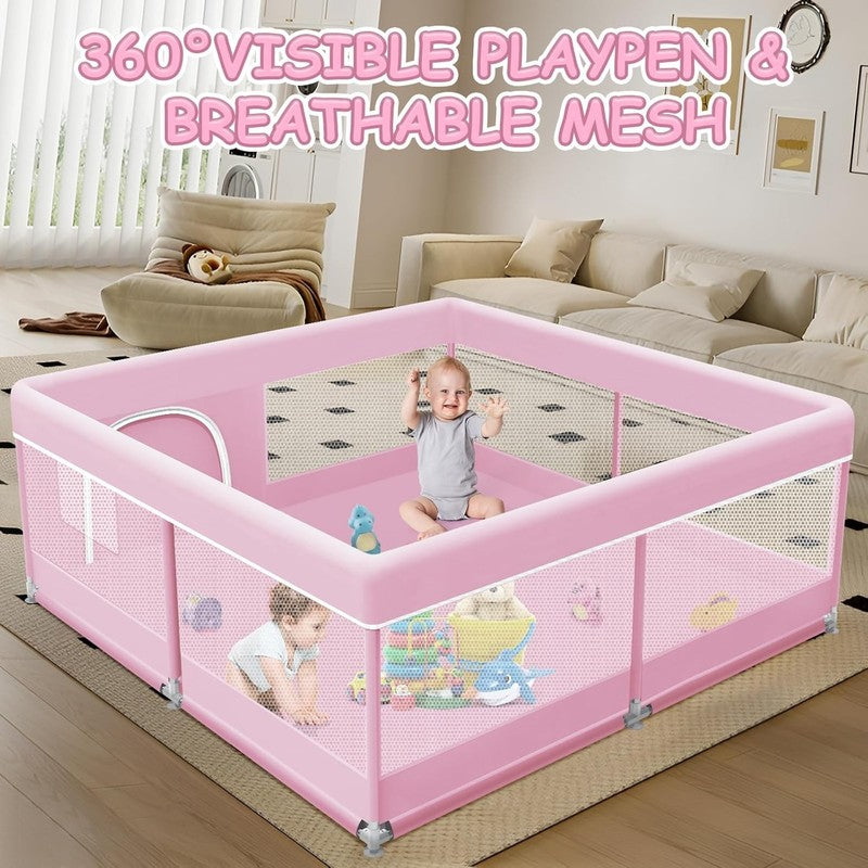 Pink Baby Playpen 50x50 Inch - Indoor/Outdoor Soft Mesh Play Yard for Toddlers5