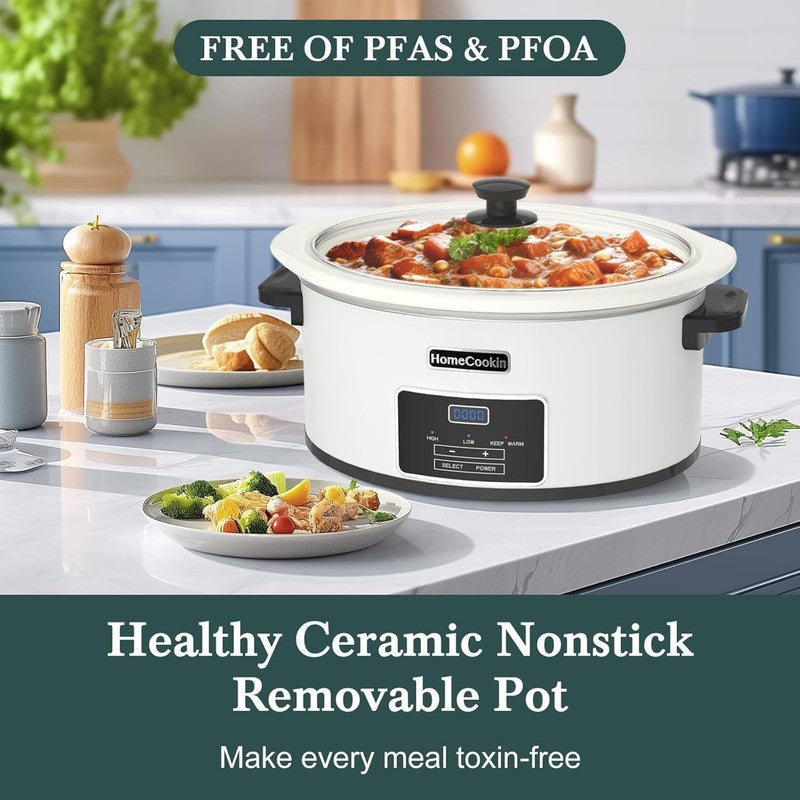 8Qt Programmable Slow Cooker Timer Keep Warm 6+ Servings White4