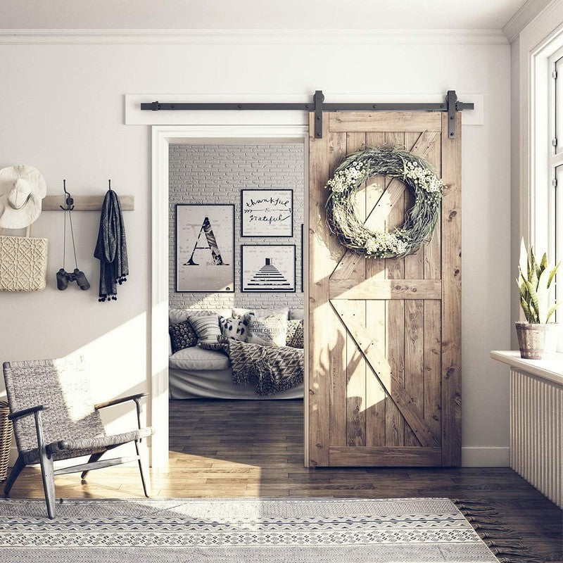 6.8FT Barn Door Hardware Kit, Sliding Barn Door Track  Smoothly and Quietly  Eas2