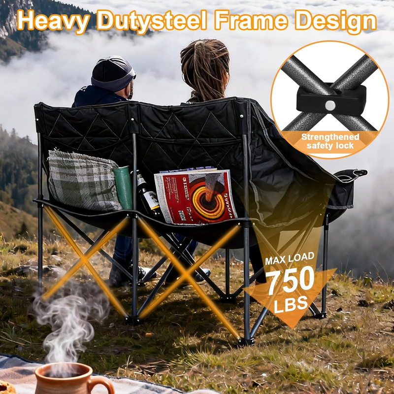 Double Camping Chair 2-Person Oversized Folding Loveseat Heavy Duty 750LBS7