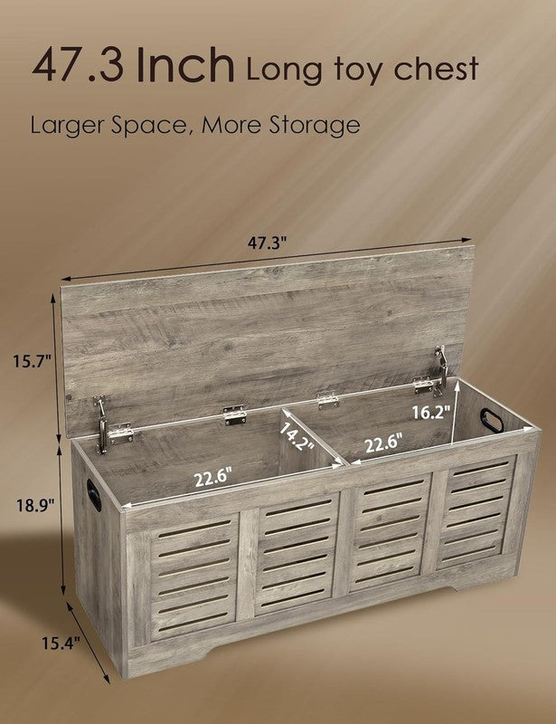47.3'' Wooden Toy Box Storage Chest Flip Top Entryway Shoe Bench Gray Wash2