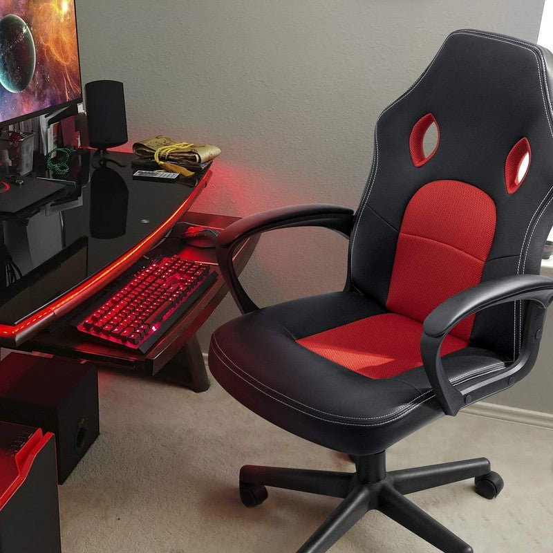 Ergonomic High Back Leather Gaming Chair   Adjustable Executive Office Seat, Red1