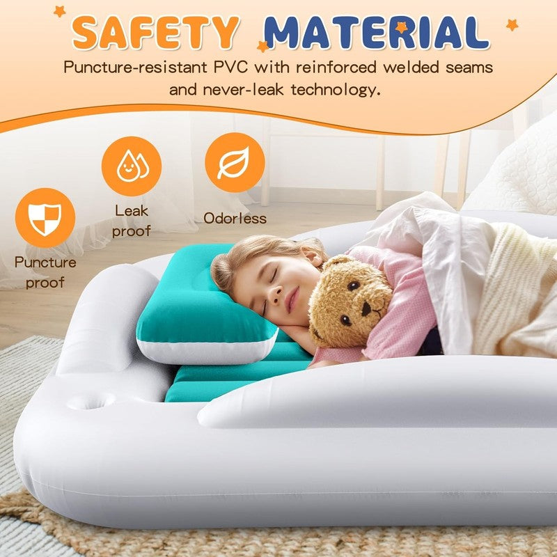 Inflatable Toddler Travel Bed with Safety Sides, 60" Kids Air Mattress & Pump1