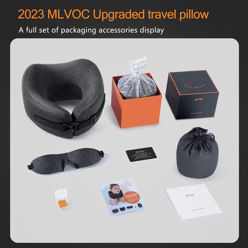 Travel Neck Pillow Memory Foam Set w/ Mask & Earplugs – Black – Airplane/Car5