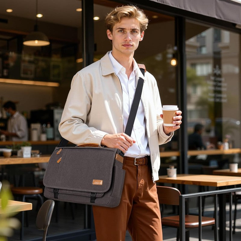 Computer Messenger Bag 15-15.6in Laptop Briefcase Canvas Shoulder Bag Grey2