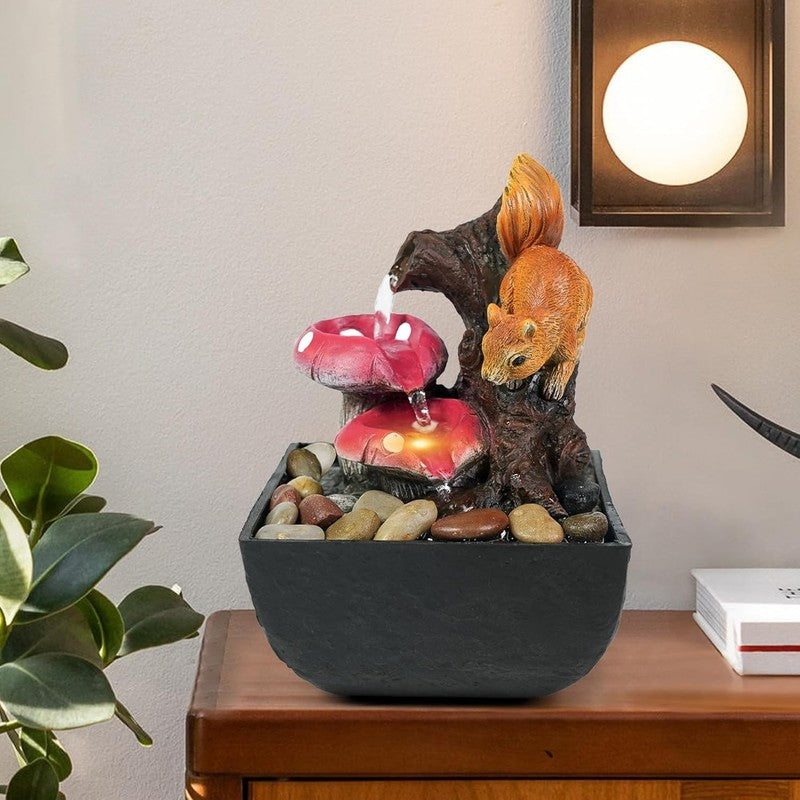 3-Tier Tabletop Waterfall Fountain Indoor LED Squirrel Desktop Home Decor4