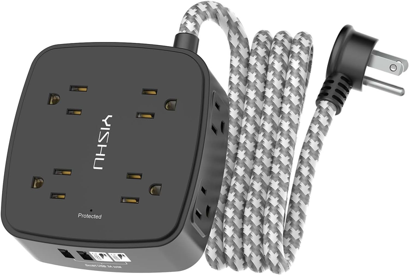 6FT Surge Protector Power Strip 8 Outlets 4 USB 2 USB C Flat Plug Black7