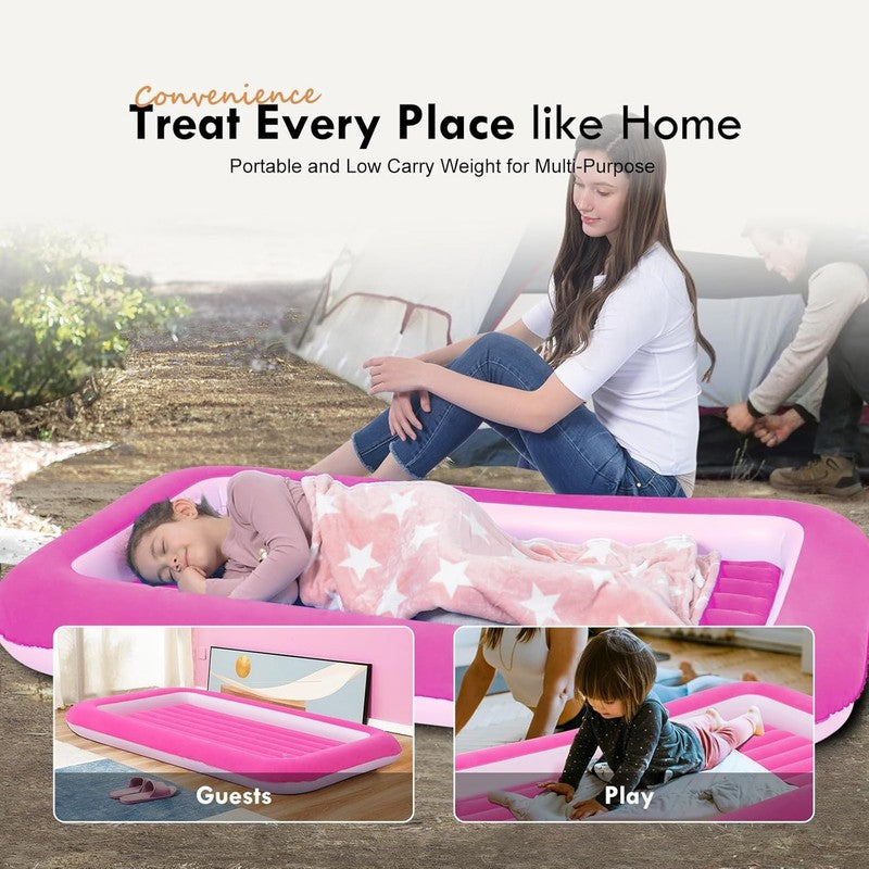 Kids Air Mattress Inflatable Toddler Travel Bed with Sides,Pink6