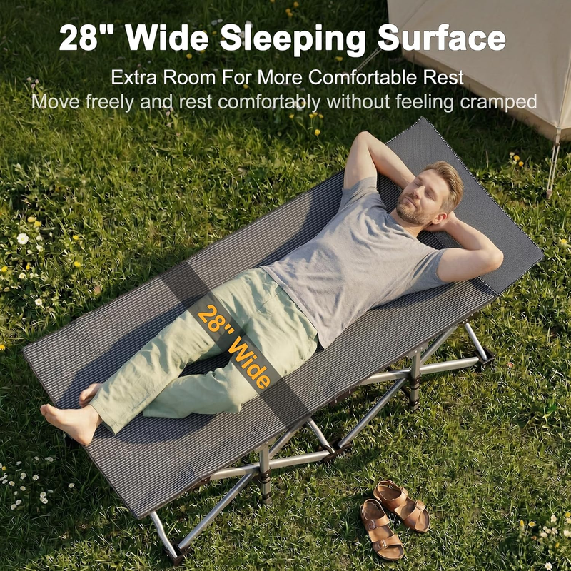 Camping Cot 28" Extra Wide Heavy Duty 1200D Oxford Folding Bed w/ Mat Carry Bag4