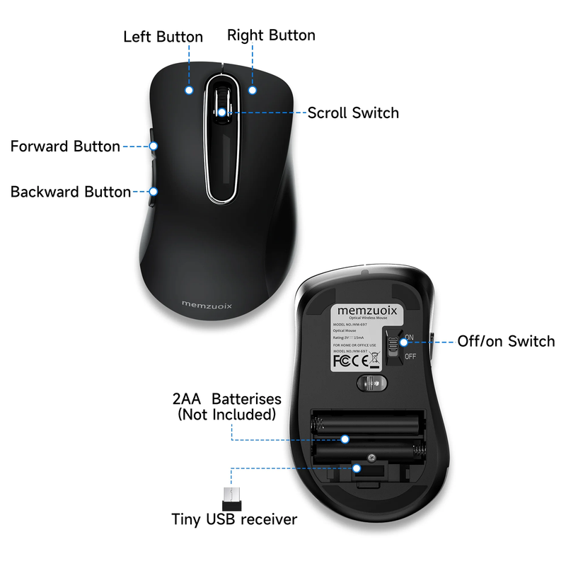 2.4GHz Wireless Mouse 1200 DPI 5 Button USB Receiver for PC Laptop Black1
