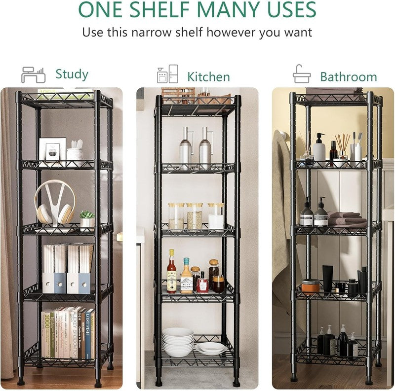 5 Tier Adjustable Metal Shelving Unit for Laundry, Kitchen, Bathroom   Black3