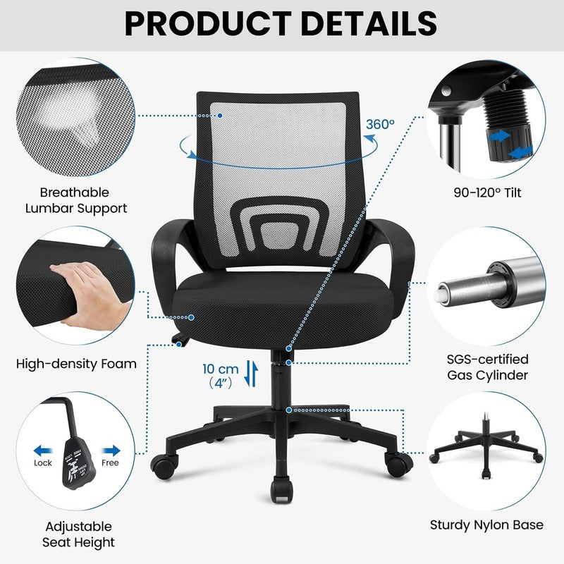 2-Pack Ergonomic Mid Back Mesh Office Chairs with Lumbar Support - Black4