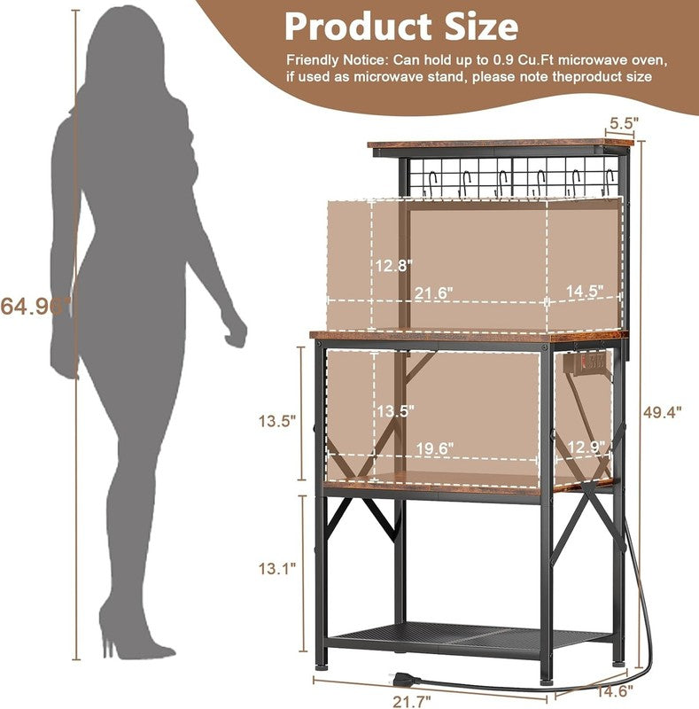 Kitchen Bakers Rack with Power Outlet, Microwave Oven Stand with Storage 4 Tiers3