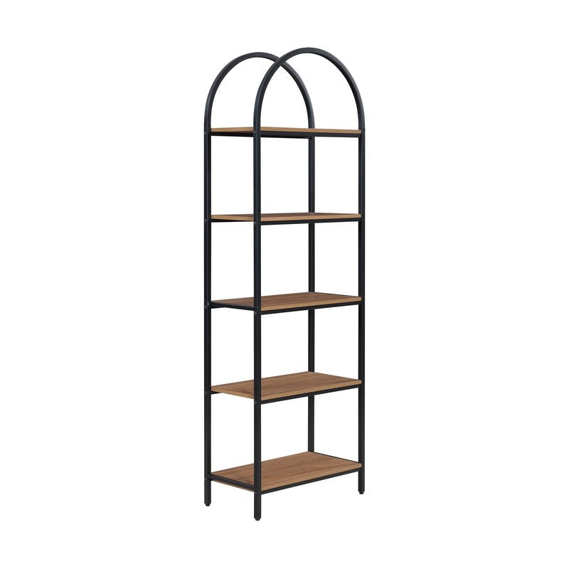 5-Shelf Metal and Wood Arch Open Bookcase8