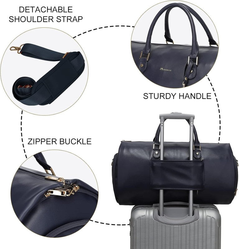 Women PU Leather 2in1 Garment Duffle Bag Blue Hanging Suit Travel Carry On4