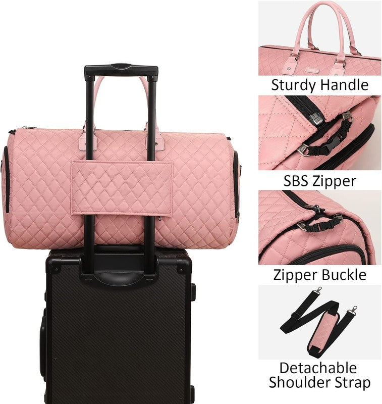 Womens 2in1 Garment Duffle Bag Pink Waterproof Hanging Suit Travel Carry4