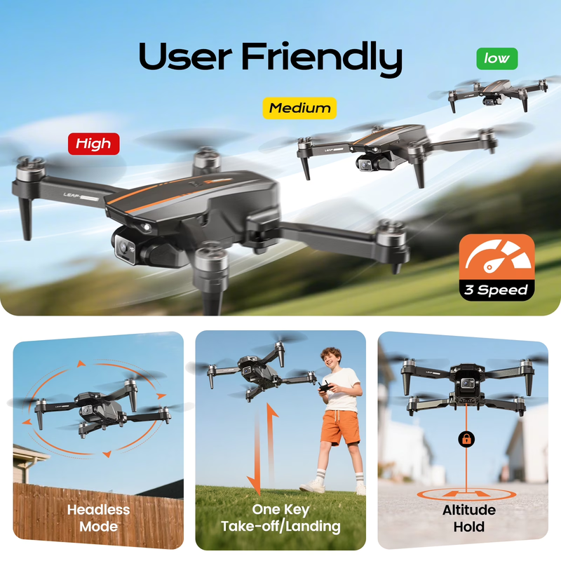 H31 Drone with Camera Optical Flow 2 Batteries 3 Speed RC Quadcopter Black6