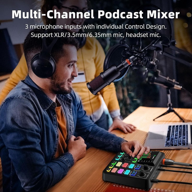 PUPGSIS Gaming Audio Mixer PC Podcast Streaming 48V Phantom Voice Changer2