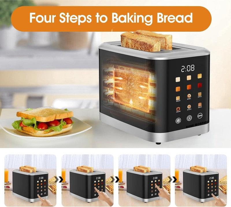 Touch Screen Toaster 2 Slice Digital Timer 6 Modes Wide Slots5