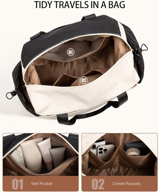 Travel Duffel Bag Women Weekender 38L Overnight w/ Shoe & Wet Pocket 2Pc5