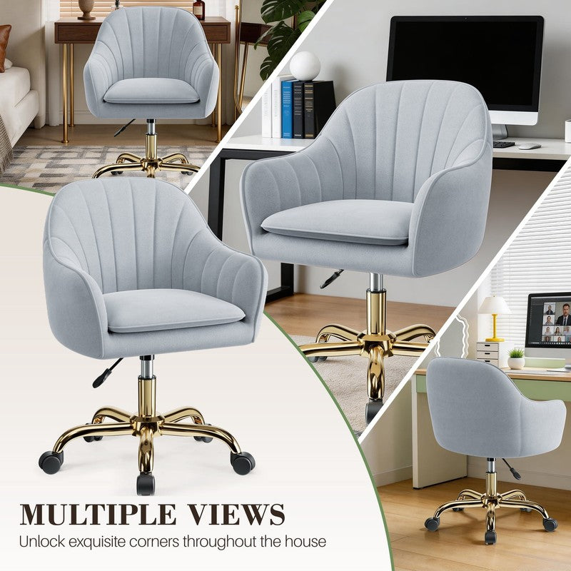 Office Desk Chair with Padded, Velvet Vanity Chair with Back and Wheels, Comfy H6