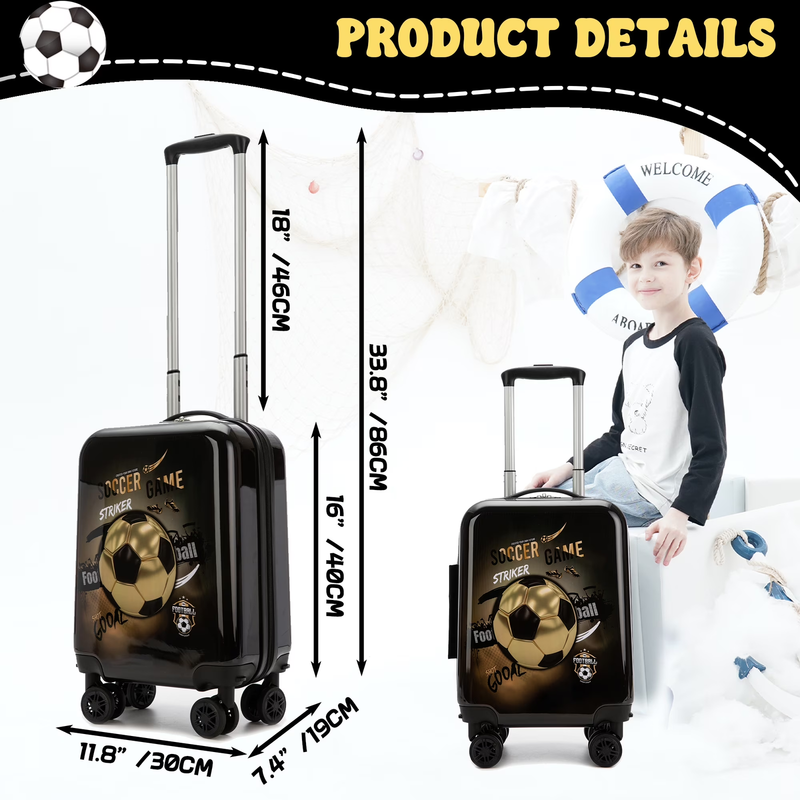 Kids Carry On Luggage Set Boys 5Pc Hardshell Suitcase Backpack Lunch Bag 16"1