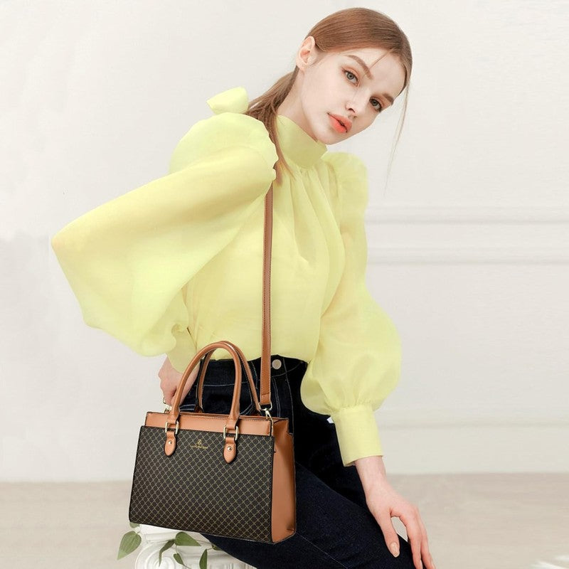 Women Handbags Purses Leather Dual-Tone Tote Shoulder Top Handle Satchel Bag6