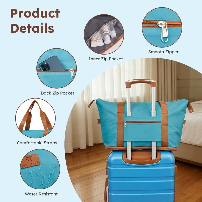 Gowill 4 Piece Luggage Set ABS Carry On 14 20 Inch Hardside Duffle Sky Blue Tan7