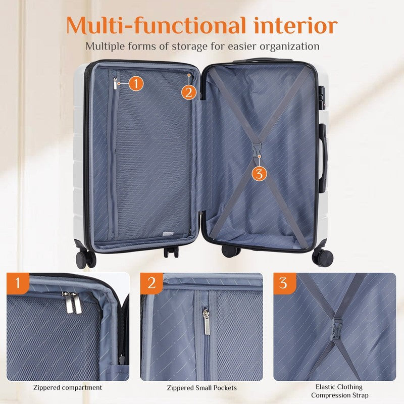 3-Piece Hard Shell Luggage Set ABS Expandable Spinner TSA Lock White6