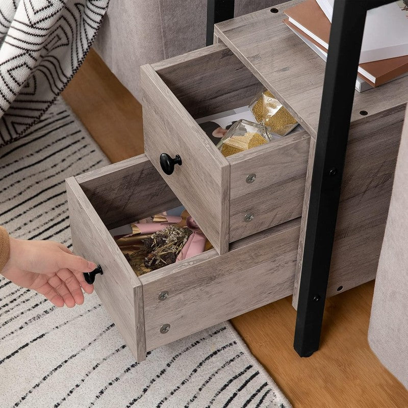 End Table Narrow Chairside Table with Drawer & Shelf Greige Black6