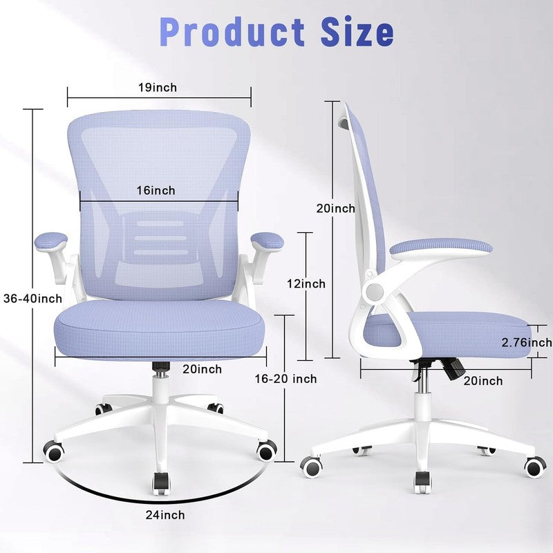 Ergonomic Mesh Office Chair Mid Back Swivel Desk Chair Flip Up Arms Purple2