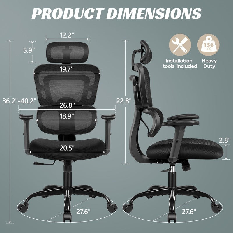 Ergonomic High Back Office Chair with Lumbar Support & High-Sponge Cushion5