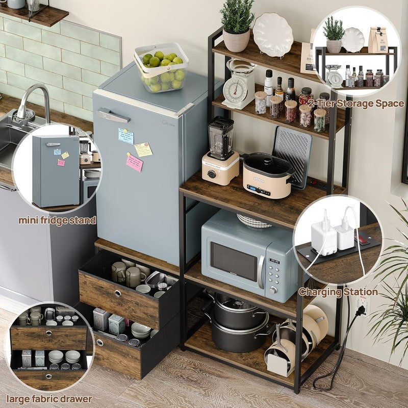 Mini Fridge Stand with Storage, Refrigerator Cabinet with Power Outlet   Multifu3