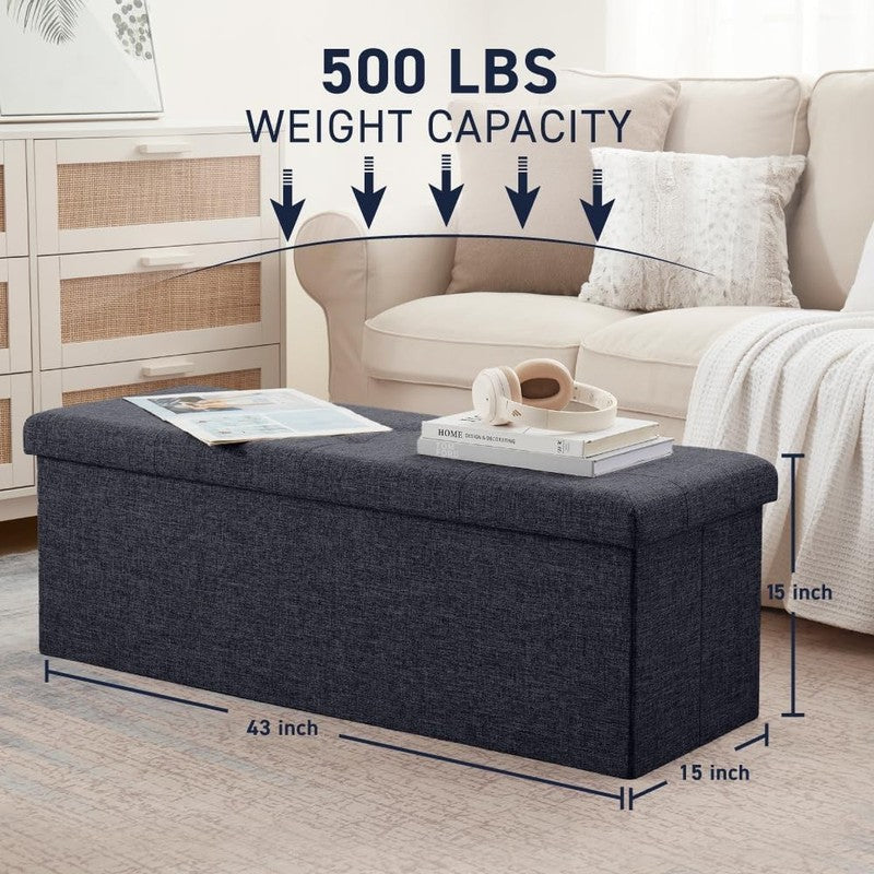 43'' Folding Storage Ottoman Bench Foot Rest Chest Bedroom Large Black2