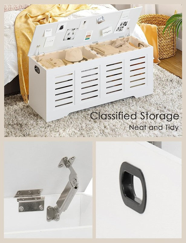 47.3'' Wooden Toy Box Storage Chest Flip Top Entryway Shoe Bench White8