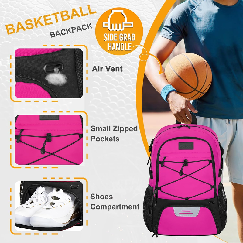 Soccer Basketball Backpack w/ Ball & Shoe Compartment Sports Travel Bag2
