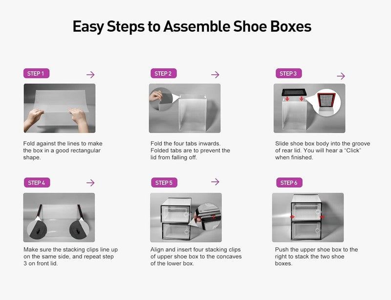 12 Pack X Large Clear Shoe Storage Boxes, Stackable Organizer Bins, Purple7