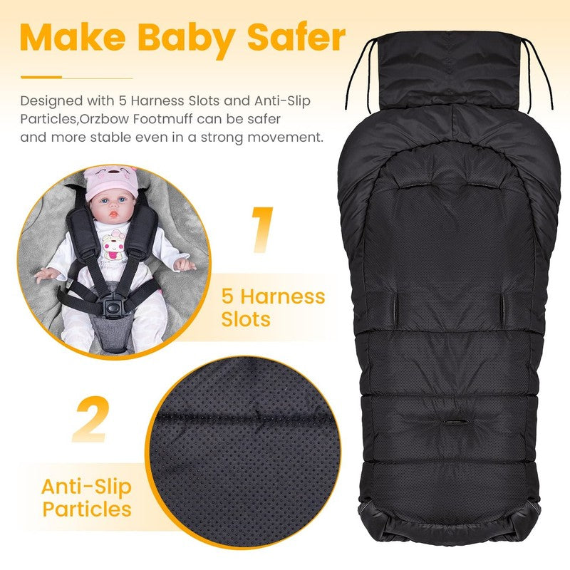 Universal Stroller Bunting Bag, Warm Waterproof Toddler Footmuff, Black L1
