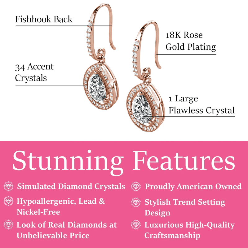 Isabel Dangle Earrings 18K Rose Gold Plated w/ Simulated Diamond Crystals Women1