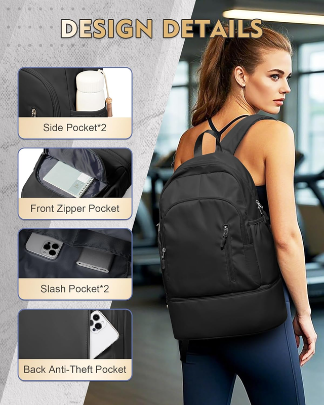 Gym Backpack for Women w/ Shoe Compartment Wet Pocket Travel Sports Bag1