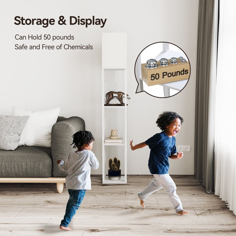 63" White LED Floor Lamp with Shelves, Modern Standing Lamp w/ Storage3