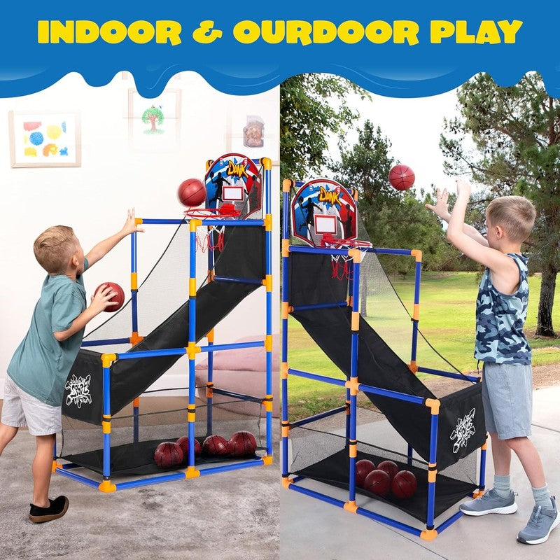 Kids Arcade Basketball Game Set Hoop 4 Balls Pump Indoor Outdoor Sports1