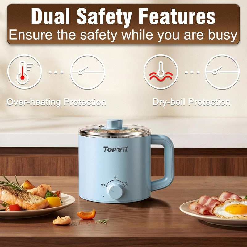 1.6L Electric Hot Pot Steamer Ramen Cooker Portable Dual Power Control Blue7