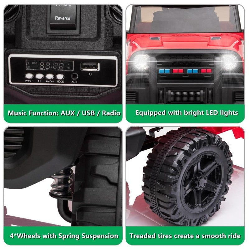 12V Electric Remote Control Kids Ride-On Truck with LED Lights & Seat Belt - Red5